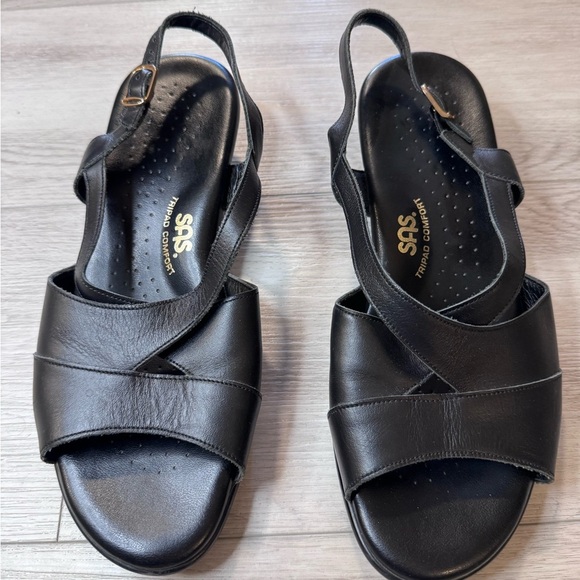 SAS TriPad Caress Sandals Strap Slingback Wedge Sz 9 WW Black Leather Comfort - Picture 3 of 9